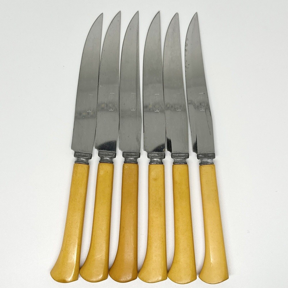 6 Pcs Set Vtg 50’s Royal Brand Cutlery  Co. Perma Brite Bakelite Steak Knife Set